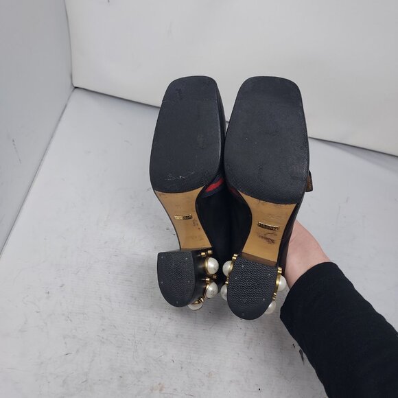 GUCCI BLACK GG PEYTON PEARL LEATHER HEEL SHOE - Picture 2 of 12